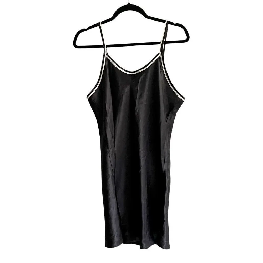 CRINOLINES AND LACE Vintage Nightie Chemise  Black With White Trim M
